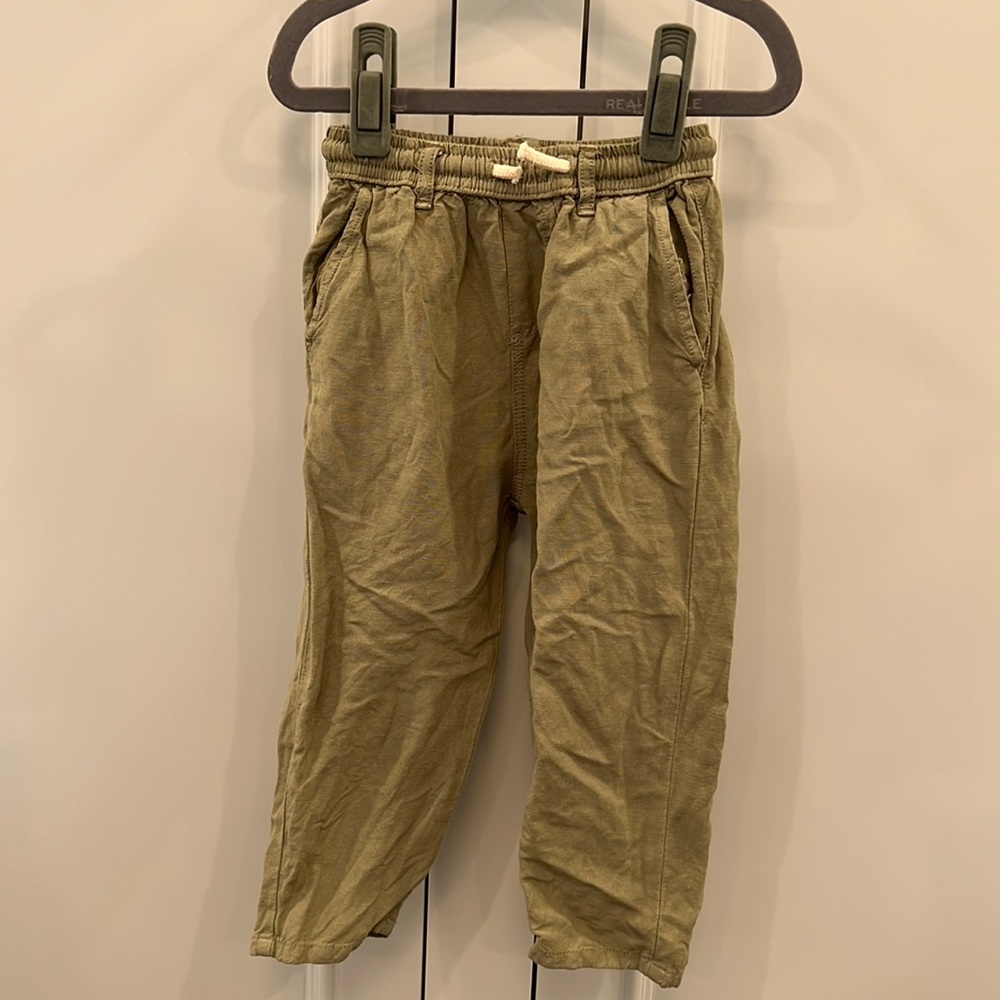 Zara Olive green linen blend boys pants 2-3T